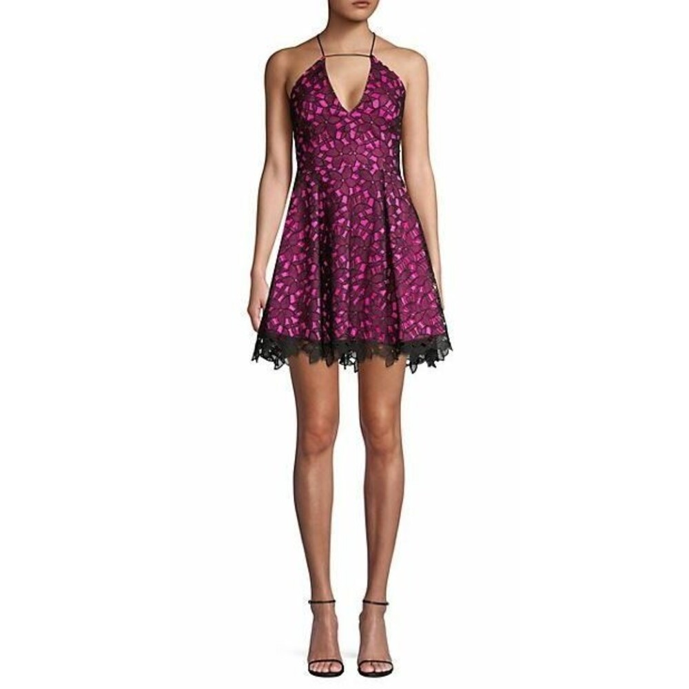 NEW Milly Kira Lace Mini Cocktail Dress, Black/Fuschia (Size 0) - MSRP $395.00!